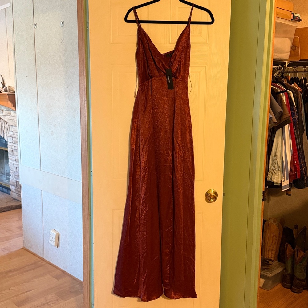 Lulu's Wine Satin Maxi Dress